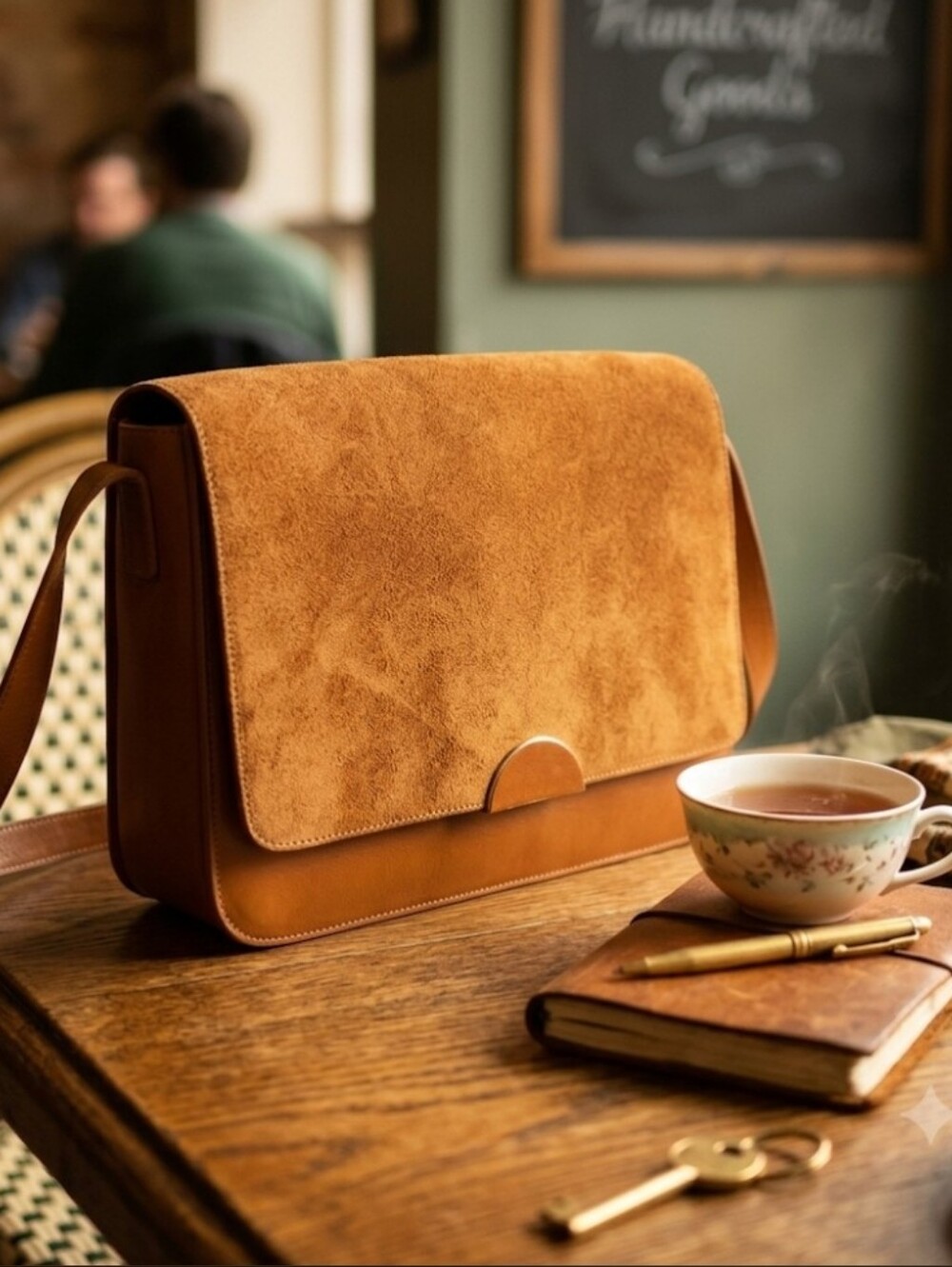 Cuyana Chestnut Suede and Leather Crossbody
